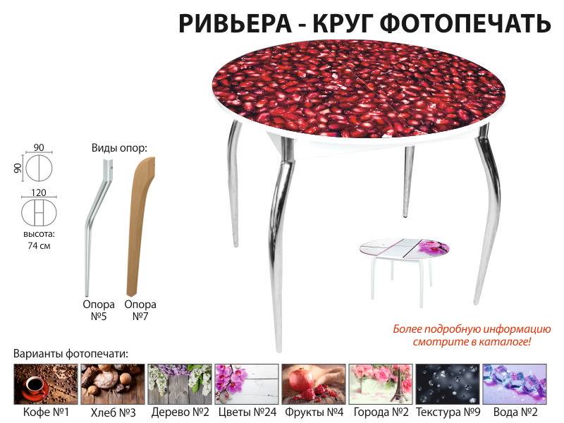 стол обеденный ривьера круг фотопечать в Ярославле