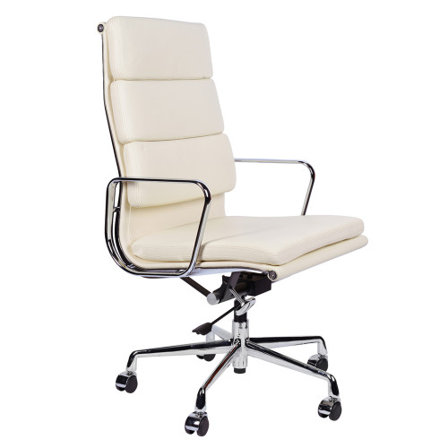 кресло eames style на колесиках кремовая кожа в Ярославле